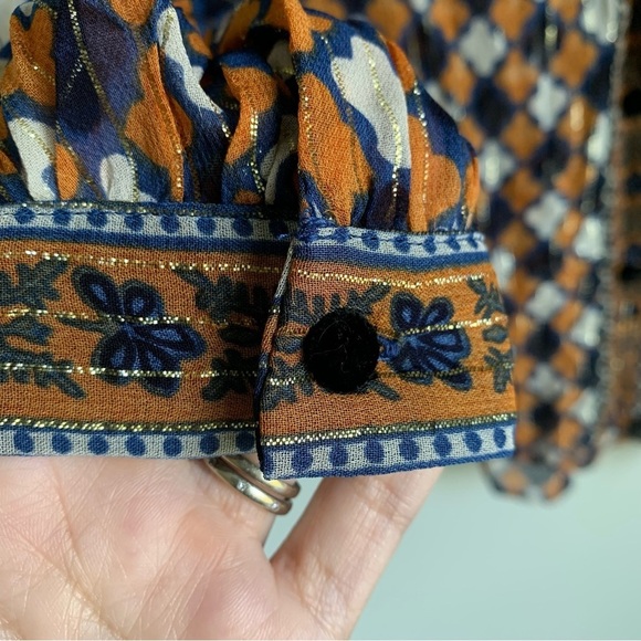 NWT Zara Woman Premium Denim Collection Geometric Print Metallic Blouse - Picture 10 of 10